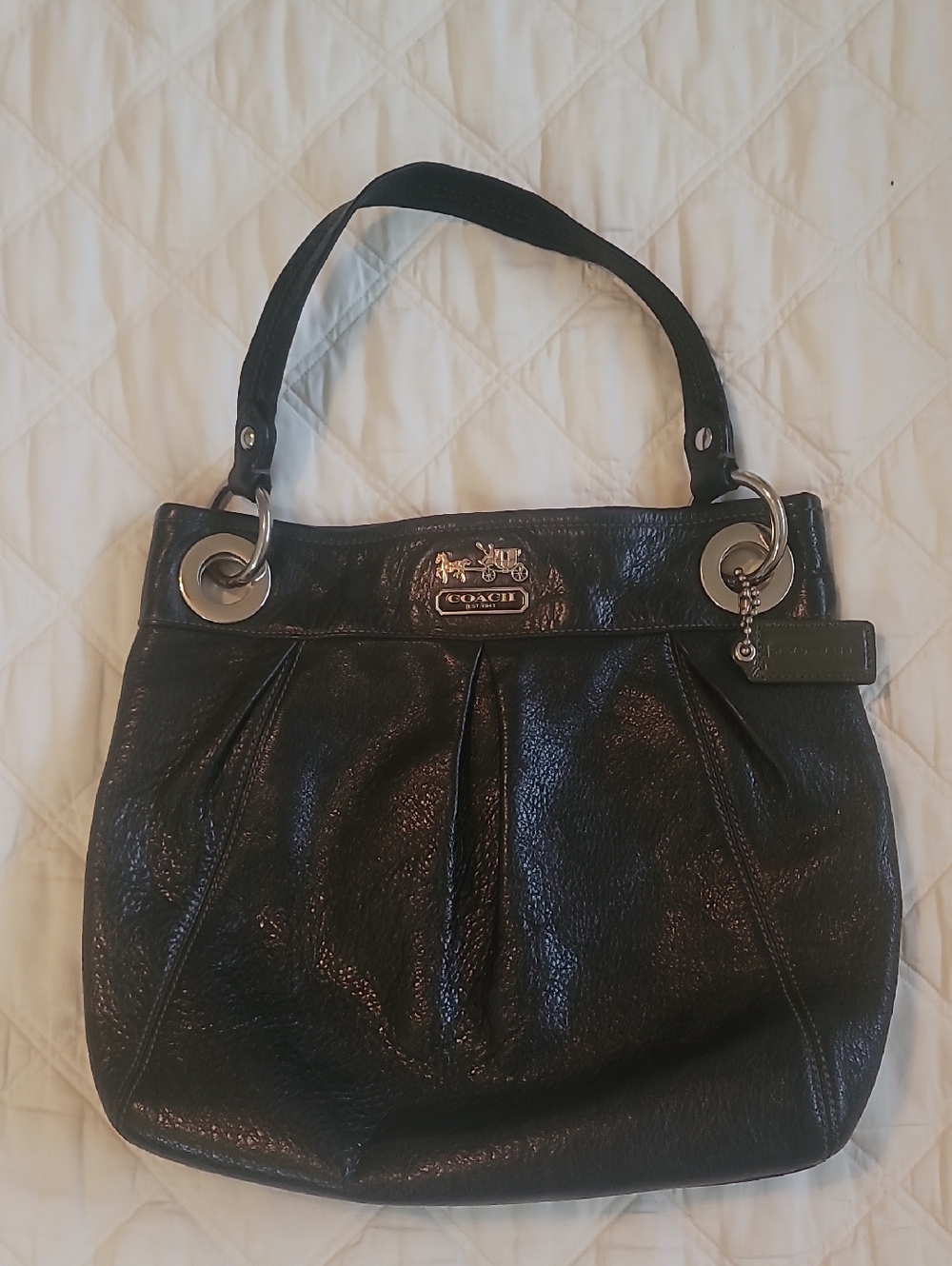 Coach Black Leather Shoulder Bag with Silver-Tone Hardware